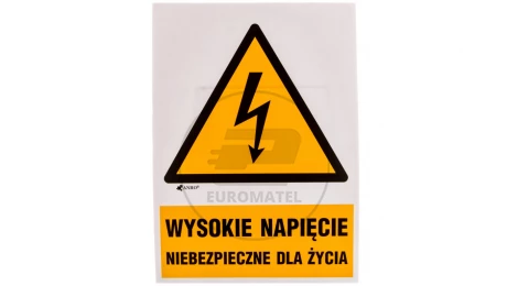 Tabliczka ostrzegawcza /WYSOKIE NAPIĘCIE NIEBEZPIECZNE DLA ŻYCIA148X210/ 3EOA/Q4/F
