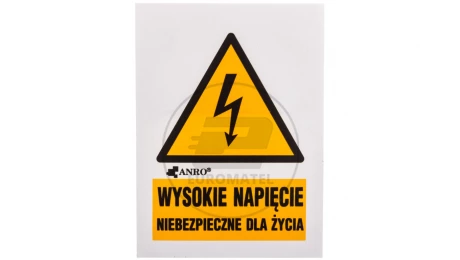 Tabliczka ostrzegawcza /WYSOKIE NAPIĘCIE NIEBEZPIECZNE DLA ŻYCIA 52X74/ 3EOA/Q1/F