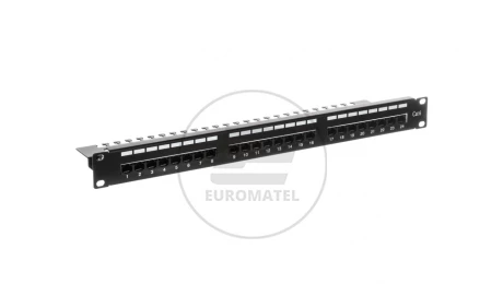 Patch panel kompletny 19 cali 24x RJ45 U/UTP kat. 6 1U z tacką czarny (RAL 9005) DN-91624U-EC
