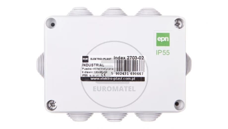 INDUSTRIAL Puszka hermetyczna n/t 130x95x58 z 8 dławnicami IP55 szara 2703-02
