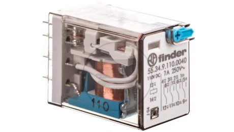 Przekaźnik miniaturowy 4P 7A 110V DC, przycisk testujący, mechaniczny wskaźnik zadziałania 55.34.9.110.0040