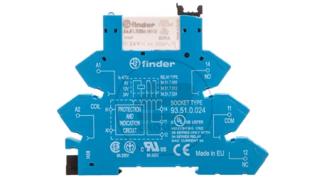 Przekaźnikowy moduł sprzęgający 6,2mm, 1P 6A 24V AC/DC, styki AgNi, zaciski sprężynowe, szyna DIN 38.61.0.024.0060