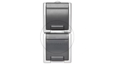Gniazdo AQUANT 2x2P+Z 16A 250V pionowe szare z przesłoną IP55 RAL 7035+RAL 7034 1252-10