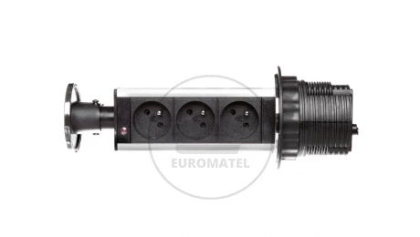 Gniazdo meblowe fi8cm, 3x250V AC wysuwane z blatu z przewodem 1,8m INOX OR-AE-1356
