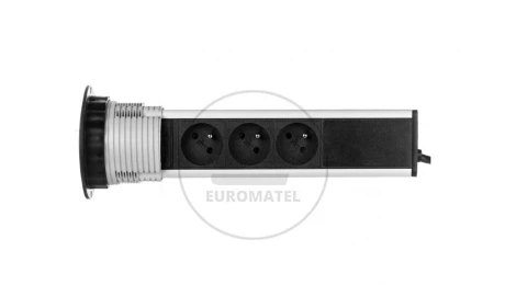 Gniazdo meblowe fi8cm, 3x250V AC wysuwane z blatu z ładowarką USB i przewodem 1,8m srebrne OR-AE-1357