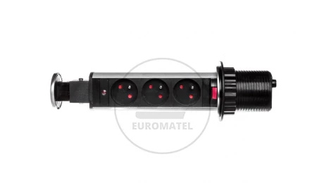 Gniazdo meblowe fi6cm, 3x250V AC wysuwane z blatu z blokadą i przewodem 1,8m INOX OR-AE-1348