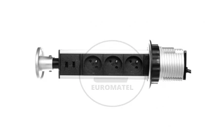 Gniazdo meblowe fi10cm, 3x250V AC wysuwane z blatu z przewodem 1,8m inox OR-AE-1352