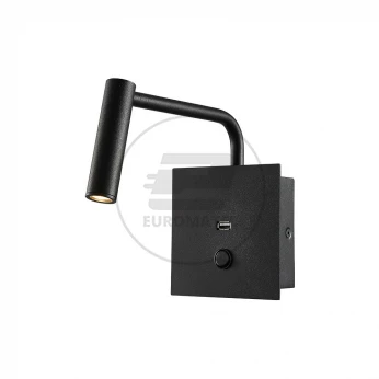 Oprawa LED V-TAC 3W Kinkiet Hotel Łóżko USB/włącznik Czarny COB CREE VT-2943 3000K 150lm 3 Lata Gwarancji