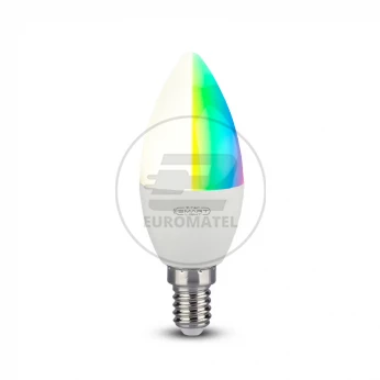 Żarówka LED V-TAC 4.5W E14 Świeczka SMART WiFi RGB+WW+CW VT-5114 RGB+2700K-6400K 300lm