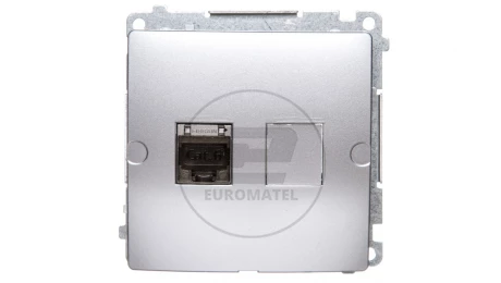 Simon Basic Gniazdo komputerowe RJ45, kategoria 6, pojedyncze ekranowane z przesłoną srebrny mat BM61E.01/43