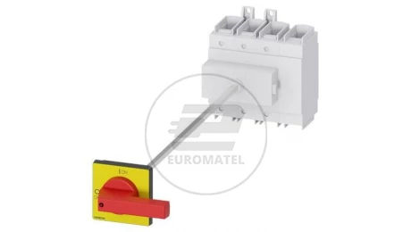 Rozłącznik główny/awaryjny 3P+N 250A 132kW AC23A 400V montaż na płycie z wałkiem pokrętło piórkowe 4 otwory 3LD2418-1TL13