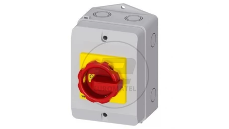 Rozłącznik główny/awaryjny w obudowie 3P 16A 7.5kW AC23A 400V styki pom 1Z 1R pokrętło żółto-czerwone 3LD2064-1GP53