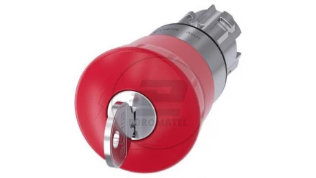 Przycisk bezpieczeństwa 22mm z zamkiem Ronis nr 455 metal czerwony 40mm 2 klucze IP69k SIRIUS ACT 3SU1050-1HF20-0AA0
