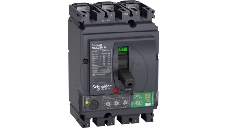 Circuit breaker Compact NSX250N, 50 kA at 415 VAC, Micrologic 4.2 Vigi trip unit 100 A, 3 poles 3d LV433846