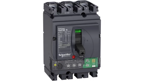 Circuit breaker Compact NSX160N, 50 kA at 415 VAC, Micrologic 4.2 Vigi trip unit 160 A, 3 poles 3d LV433845