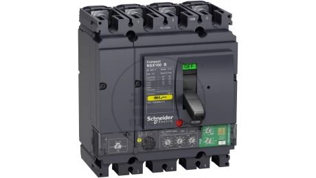 Circuit breaker Compact NSX100B, 25 kA at 415 VAC, Micrologic 4.2 Vigi trip unit 100 A, 4 poles 4d LV433819