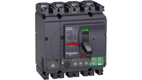 Circuit breaker Compact NSX250F, 36 kA at 415 VAC, Micrologic 4.2 Vigi trip unit 160 A, 4 poles 4d LV433839