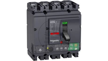 Circuit breaker Compact NSX250F, 36 kA at 415 VAC, Micrologic 4.2 Vigi trip unit 100 A, 4 poles 4d LV433838