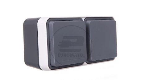 Berker W.1 Gniazdo podwójne poziome z/u kompletne 2 wejścia IP55 szary 6768823525