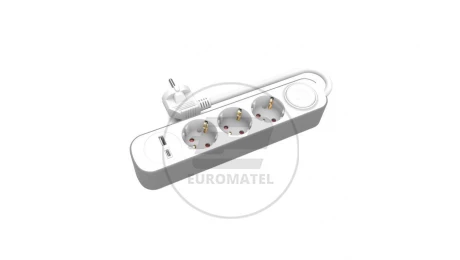 Przedłużacz stały 3x z włącznikiem oraz gniazdami USB A USB C 1,5m schuko PS-370SWS+USBA+USBC/1,5 E W-30006