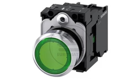Przycisk podświetlany, 22 mm, okrągły, metalowy, błyszczący, niebieski,1 NO, moduł LED z wbudowaną diodą LED 24 V AC/DC, zacisk