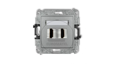 MINI Mechanizm gniazda podwójnego HDMI 2.0 srebrny metalik 7MHDMI-4