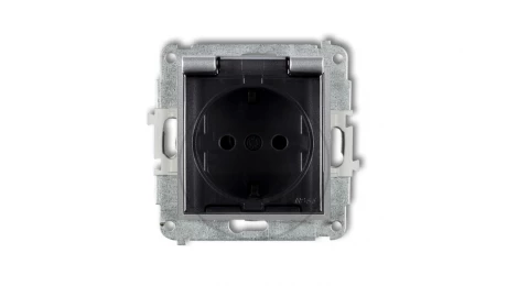 MINI Mechanizm gniazda bryzgoszczelnego z uziemieniem SCHUKO 2P+Z (klapka dymna, przesłony torów prądowych) srebrny metalik 7MGP