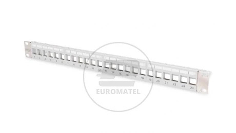 Panel krosowy modularny 19 24x keystone, ekranowany,1U,szary,prowadnica kabli,wymienne pola opisowe DN-91410-LF