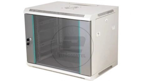 Szafa rack wisząca 19 cali 12U 600x450, niedzielona, drzwi szklane, kolor szary