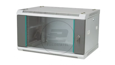 Szafa rack wisząca 19 cali 4U 600x450, niedzielona, drzwi szklane, kolor szary