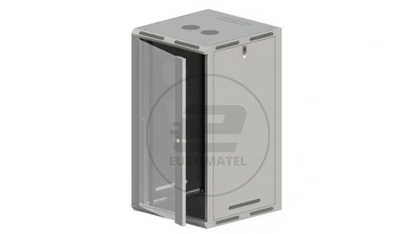 Szafa rack wisząca/stojąca 19 cali 24U 600x600, niedzielona, drzwi szklane, kolor szary FLAT PACK