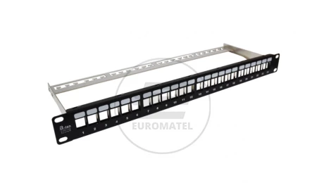 Patch panel 19 cali pusty, modularny 24 porty 1U z podporą niewyposażony PK020