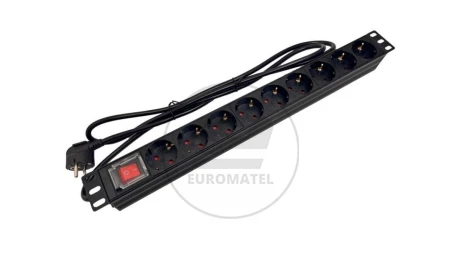 Listwa zasilająca rack 19 cali PDU gniazdo 9 x CEE 7/3 schuko wtyk CEE 7/7 z wyłącznikiem