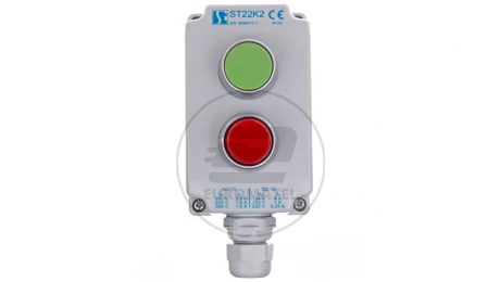 Kaseta sterownicza 2-otworowa zielony/czerwony 1Z 1R szara IP65 2x dławnica szara M20 ST22K2\02-2