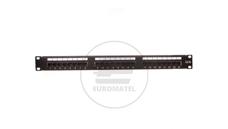 Patch panel kompletny 19 cali 24x RJ45 U/UTP kat. 5e czarny (RAL 9005) z tacką DN-91524U-EC