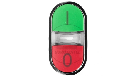Napęd przycisku podwójnego 22mm zielony /I/ i czerwony /O/ z podświetleniem metalowy IP69k Sirius ACT 3SU1051-3AB42-0AK0