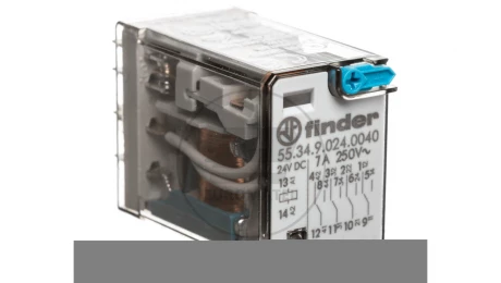 Przekaźnik miniaturowy 4P 7A 24V DC przycisk testujący mechaniczny wskaźnik zadziałania AgNi 55.34.9.024.0040