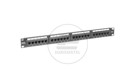 Patch panel kompletny 19 cali 24x RJ45 U/UTP kat. 6 1U czarny (RAL 9005) DN-91624U
