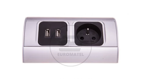 Gniazdo meblowe pojedyncze z/u 16A + 2xUSB IP20 aluminium/ tworzywo OR-AE-1310