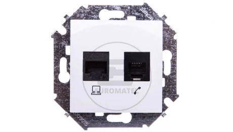 Simon 15 Gniazdo komputerowo-telefoniczne RJ45 kat. 6 + RJ12 (moduł) białe 1591542-030
