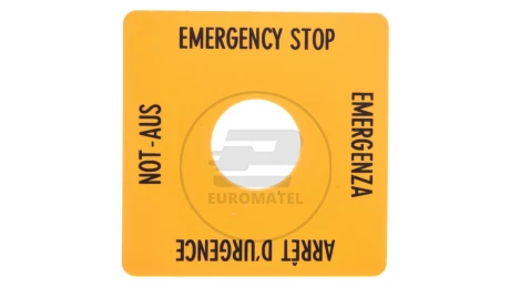 Tabliczka opisowa żółta 50x50mm EMERGENCY STOP SQT1 058874