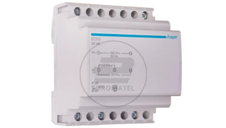 Transformator bezpieczeństwa modułowy 230/12-24V AC 1,04-2,08A 25VA IP20 ST312