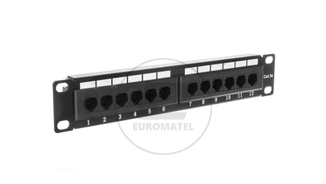 Patch panel 10 cali 12Port cat 5e wyposażony czarny 10-0004