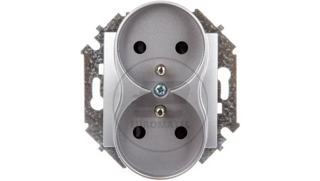 Simon 15 Gniazdo podwójne z/u 16A IP20 z przesłoną torów aluminium metalizowane 1591461-026