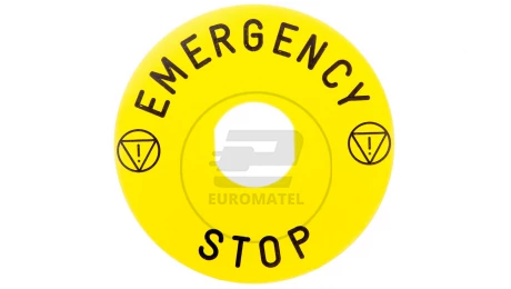 Tabliczka opisowa żółta okrągła fi90 EMERGENCY STOP ZBY8330