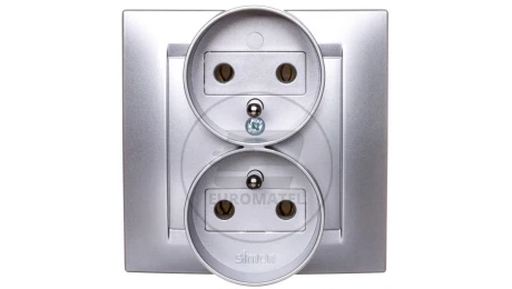 Simon 15 Gniazdo podwójne z/u 16A IP20 kompletne aluminium metalizowane 1591456-026