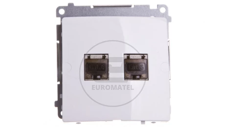 Simon Basic Gniazdo komputerowe podwójne 2xRJ45 kat.6 ekranowane z przesłoną białe BM62E.01/11