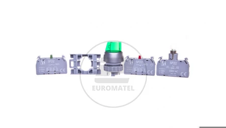 Przełącznik 2 położeniowy pokrętło 22mm zielony 1Z bez samopowrotu SP22-PL.Z-10-230-LEDAC