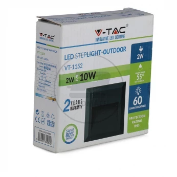 Oprawa Schodowa 2W LED V-TAC Czarny Kwadrat 230V IP65 VT-1152 3000K 60lm