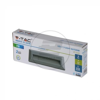 Oprawa Schodowa 3W LED V-TAC Szary Prostokąt 230V IP65 VT-1162 4000K 110lm